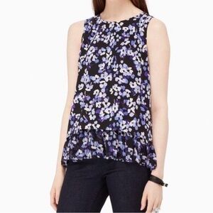 kate spade Black Floral Sleeveless Ruffle-Hem Top | Kate Spade | XS | 100% Silk